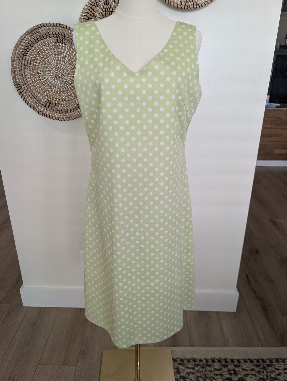 ​Gymboree Vintage Style Sage Green White Polka Dot Cotton Lined Dress Size 10